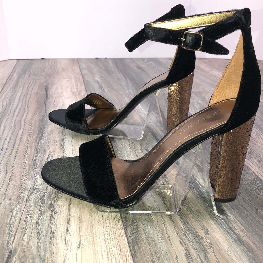 Velvet Sandals w/ Glitter Block Heel in size 8.5